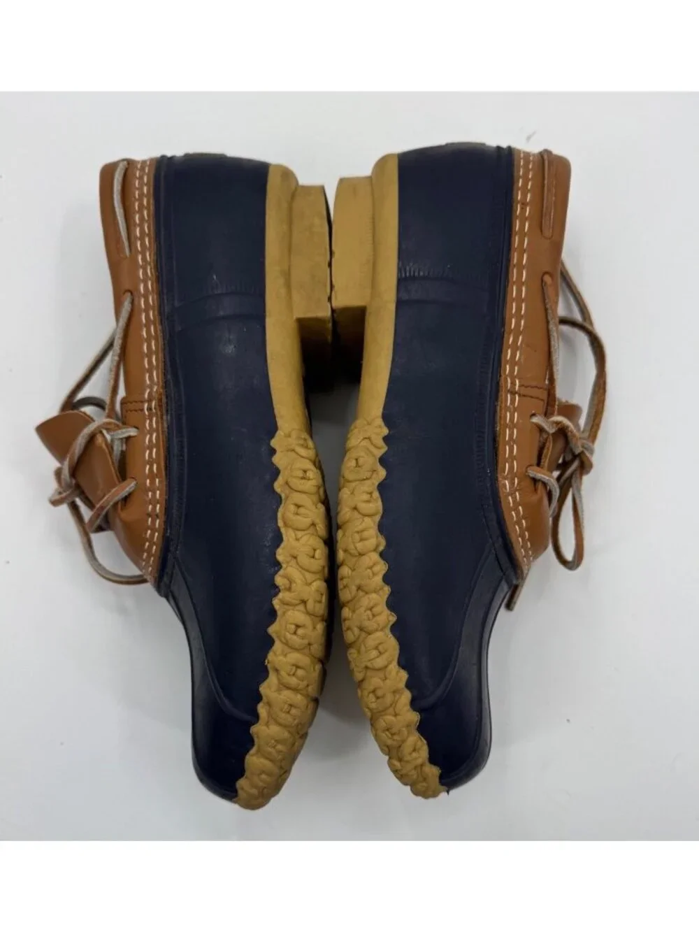 L.L.Bean Bean Boots Womens 8 Duck Boots Navy Brown Leather Lace Up